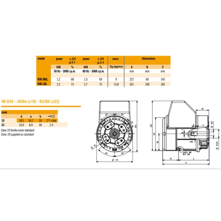 SINCRO R80 LBL Alternatore Monofase Sincrono AC 2.2 kVA Condensatore SINCRO R80 LBL Alternatore Monofase Sincrono AC 2.2 kVA Condensatore