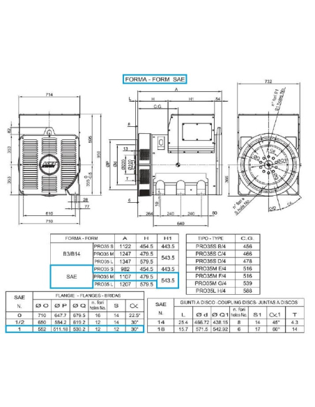 LINZ PRO35S E/4 Alternatore Trifase 4 poli 600 kVA 50 Hz AVR