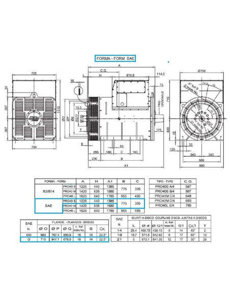LINZ PRO40S B/4 Alternatore Trifase 4 poli 1050 kVA 50 Hz AVR