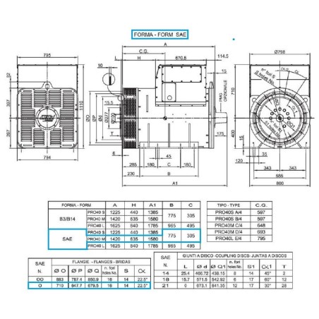 LINZ PRO40M C/4  Three-phase alternator 4 poles 1250 kVA 50 Hz AVR