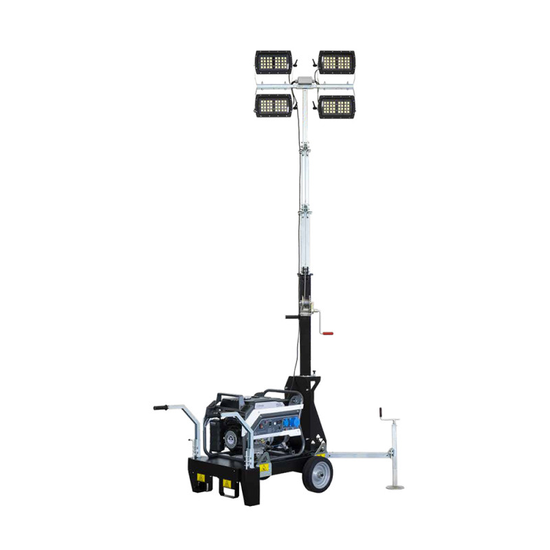 italtower pegaso pro01 torre faro 4x160 w multiled con carrello a mano e generatore