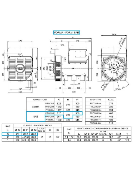 LINZ PRO28S B/4 Alternatore Trifase 4 poli 200 kVA 50 Hz AVR
