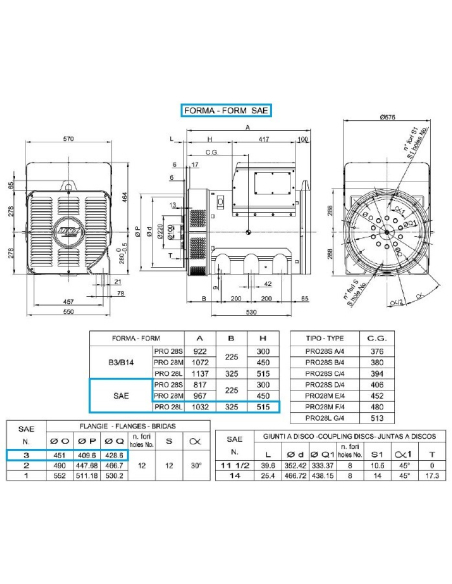LINZ PRO28L G/4 Alternatore Trifase 4 poli 400 kVA 50 Hz AVR