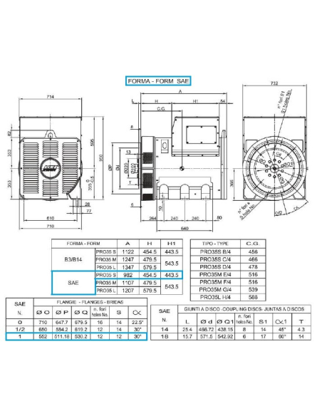 LINZ PRO35S C/4 Alternatore Trifase 4 poli 500 kVA 50 Hz AVR