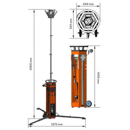 LUXTOWER LUXS10 Torre Faro LED 6X50W 4.5 MT Collegabile in Serie