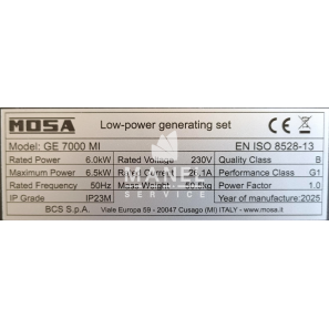 mosa ge7000mi gruppo elettrogeno 65kw 230v