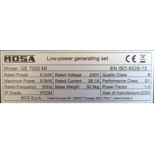 MOSA GE7000MI Generator Set 6.5kW 230V