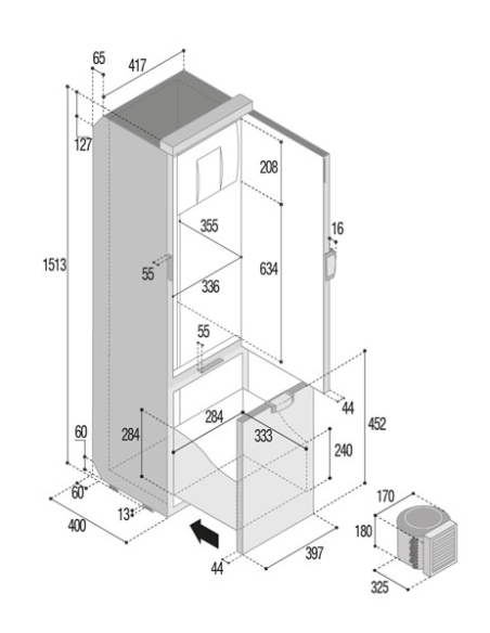 VITRIFRIGO SLIM150 Frigo a Compressore 150lt. Freezer 16 Lt. con Unità Esterna
